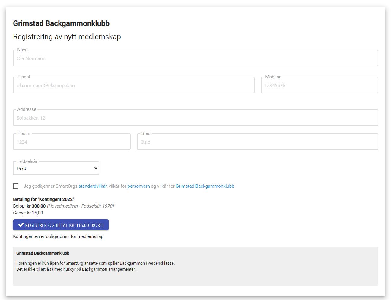 Skjermbilde fra foreningsportalen. Lag ny forening i breddeformat