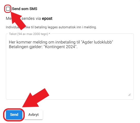 Send melding om kontingent