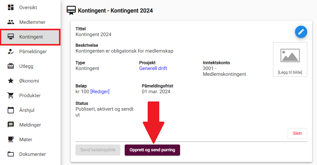 Opprett og send purring